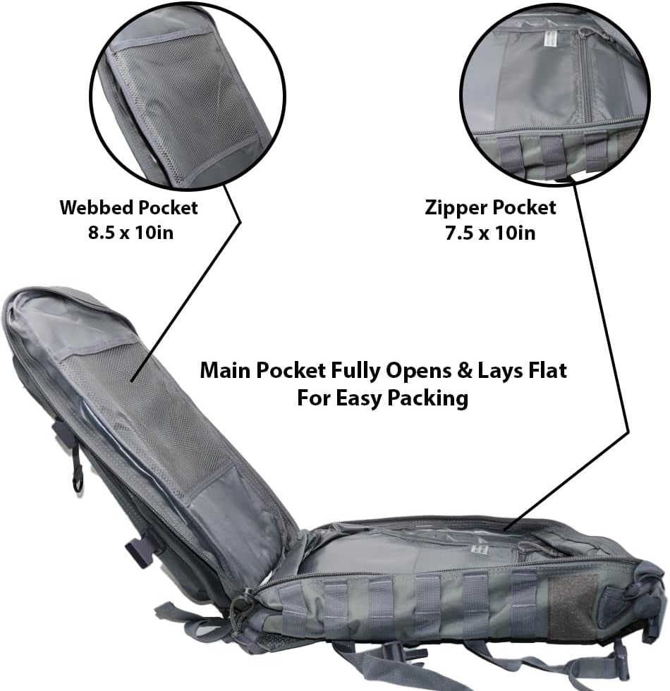 Bravo Backpack - Large Military Hiking Backpack 34L - Waterproof Heavy-Duty Molle Hunting Bag for Men - Tactical Rucksack Daypack - Hydration Pack Compatible for Running, Cycling, Biking- (Gray)